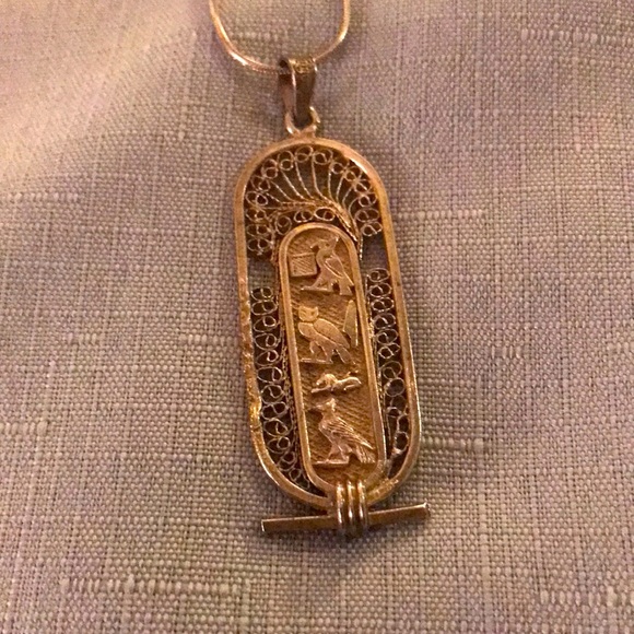Egyptian 925 Silver Hieroglyphics Pendant Necklace - Picture 3 of 4
